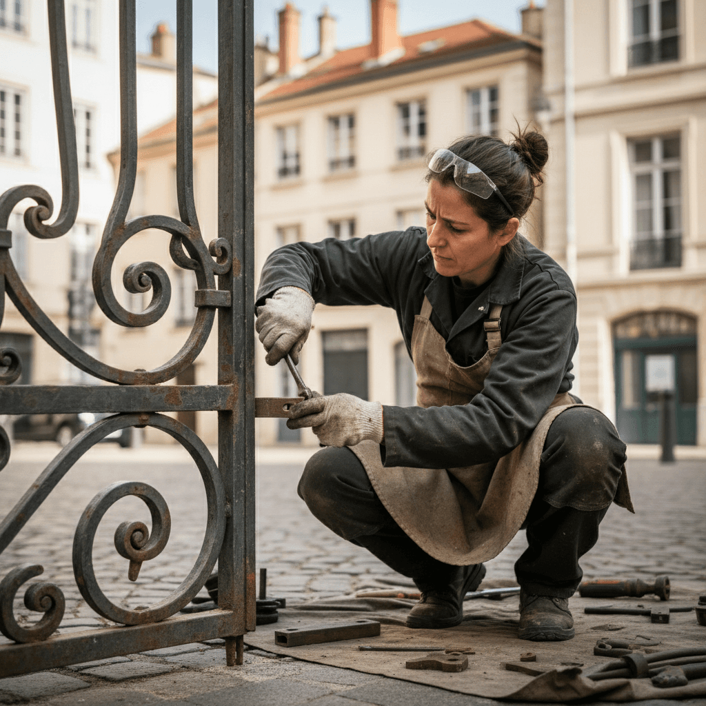 Skilled restoration work on residential gate or structure