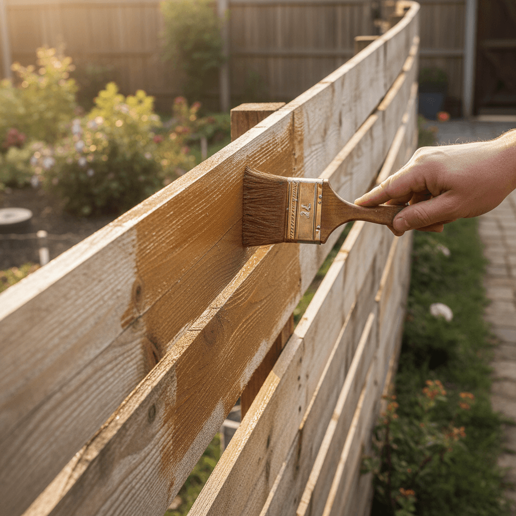 Outdoor fence restoration work in progress