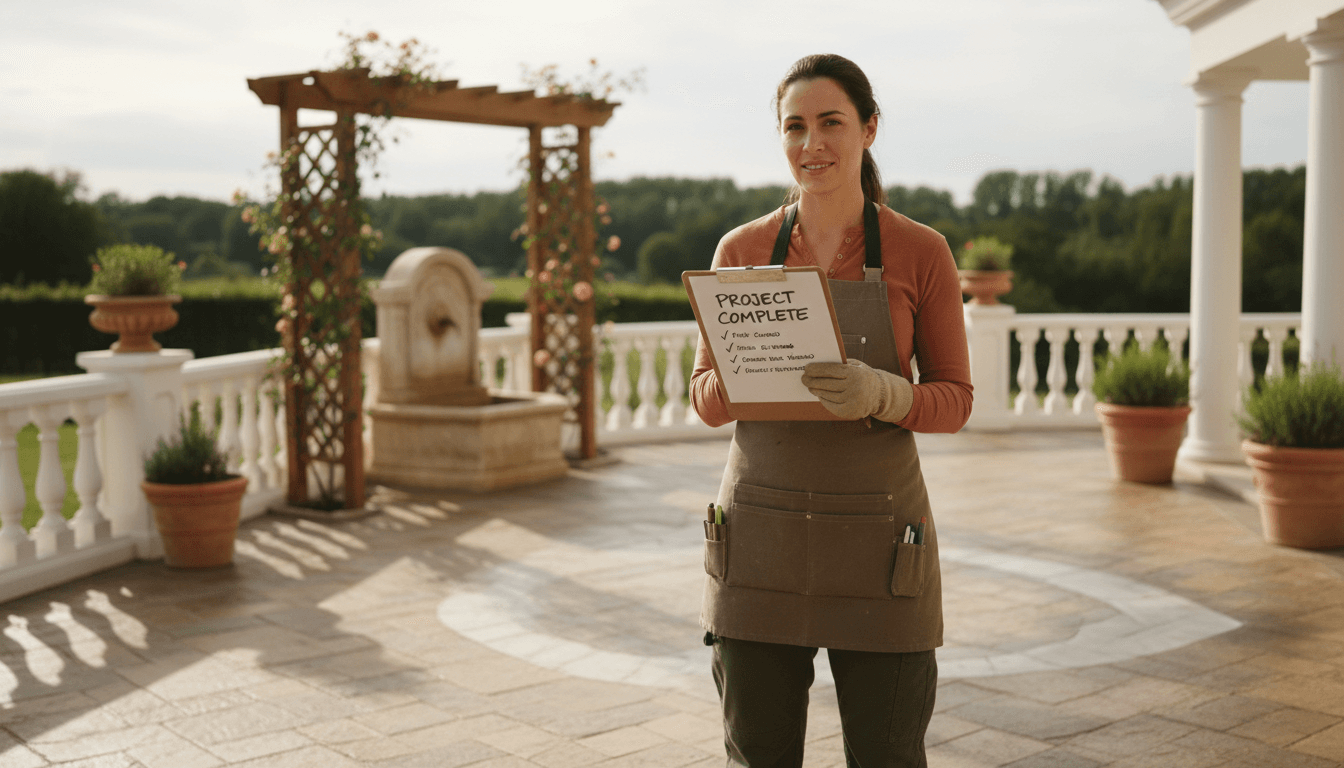 Professional standing in completed outdoor space in Lyon