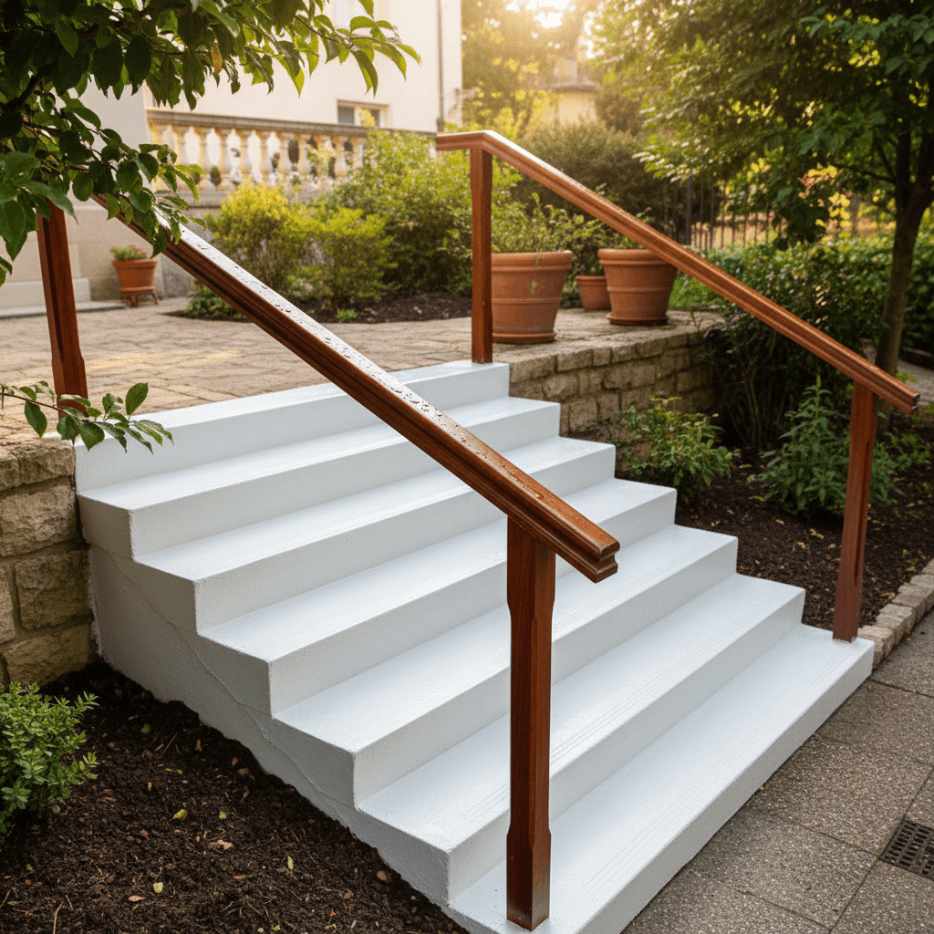 Cleaned outdoor steps and handrailing after post-construction work
